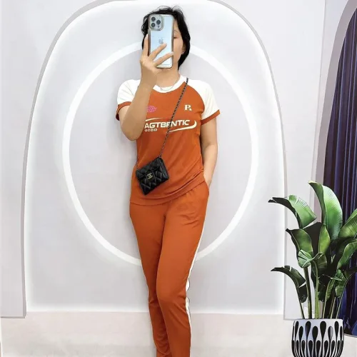 Đồ bộ quần dài áo tay ngắn 2 màu in chữ
