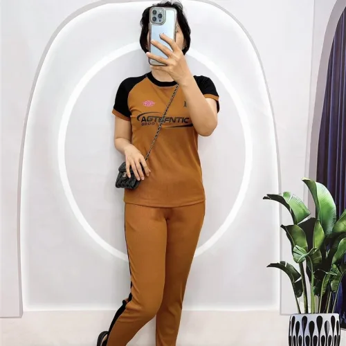 Đồ bộ quần dài áo tay ngắn 2 màu in chữ