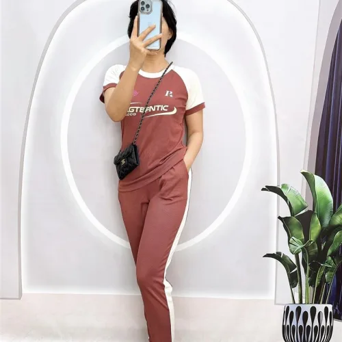 Đồ bộ quần dài áo tay ngắn 2 màu in chữ