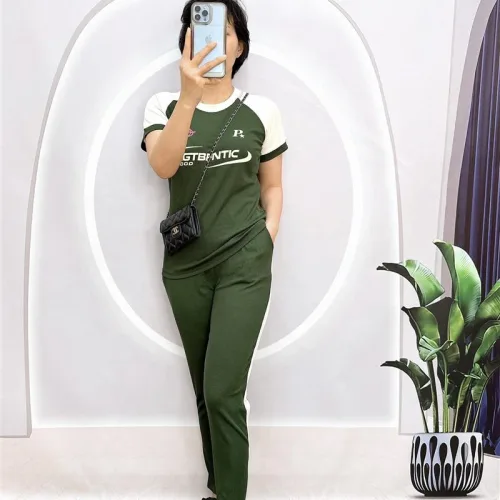 Đồ bộ quần dài áo tay ngắn 2 màu in chữ