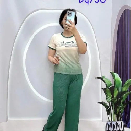 Đồ bộ quần dài áo tay ngắn 2 màu in chữ