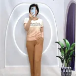Đồ bộ quần dài áo tay ngắn 2 màu in chữ