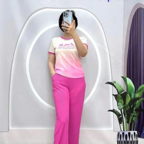 Đồ bộ quần dài áo tay ngắn 2 màu in chữ