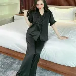 Đồ bộ quần dài áo tay ngắn bèo cổ vuông bèo màu trơn