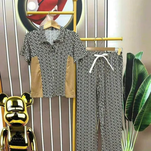 Đồ bộ quần dài áo tay ngắn cổ bẻ hoạ tiết