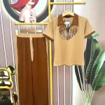 Đồ bộ quần dài áo tay ngắn cổ bẻ in hình