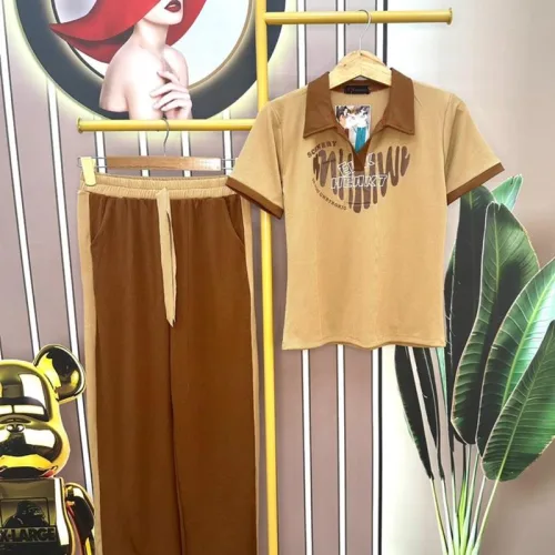 Đồ bộ quần dài áo tay ngắn cổ bẻ in hình
