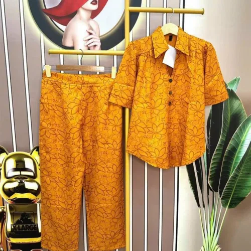Đồ bộ quần dài áo tay ngắn cổ bẻ màu trơn
