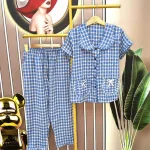 Đồ bộ quần dài áo tay ngắn cổ sen caro