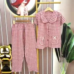 Đồ bộ quần dài áo tay ngắn cổ sen caro