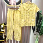Đồ bộ quần dài áo tay ngắn cổ sen caro