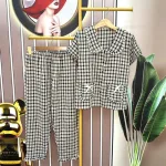 Đồ bộ quần dài áo tay ngắn cổ sen caro