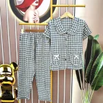 Đồ bộ quần dài áo tay ngắn cổ sen caro