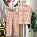 Đồ bộ quần dài áo tay ngắn cổ sen caro