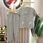 Đồ bộ quần dài áo tay ngắn cổ sen caro