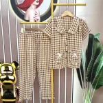 Đồ bộ quần dài áo tay ngắn cổ sen caro