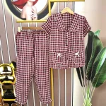 Đồ bộ quần dài áo tay ngắn cổ sen caro