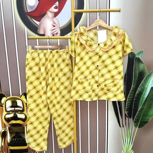 Đồ bộ quần dài áo tay ngắn cổ sen hoạ tiết