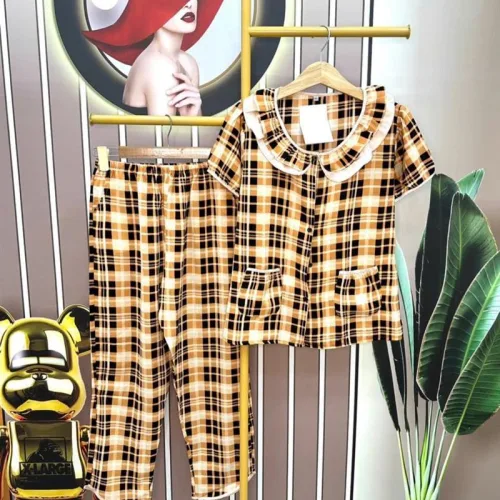 Đồ bộ quần dài áo tay ngắn cổ sen hoạ tiết
