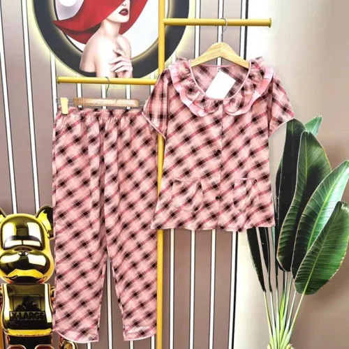 Đồ bộ quần dài áo tay ngắn cổ sen hoạ tiết