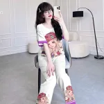 Đồ bộ quần dài áo tay ngắn cổ tròn hoạ tiết