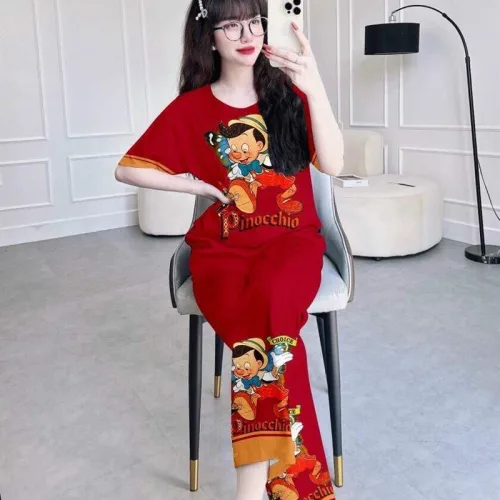 Đồ bộ quần dài áo tay ngắn cổ tròn hoạ tiết