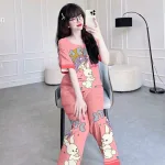 Đồ bộ quần dài áo tay ngắn cổ tròn hoạ tiết