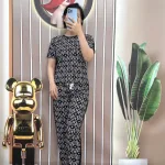 Đồ bộ quần dài áo tay ngắn cổ tròn hoạ tiết