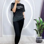 Đồ bộ quần dài áo tay ngắn cổ tròn in chữ