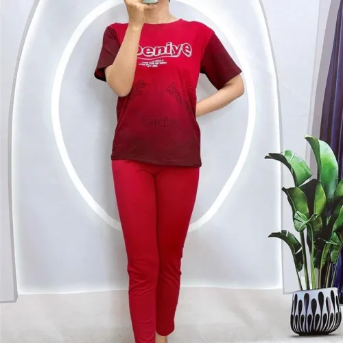 Đồ bộ quần dài áo tay ngắn cổ tròn in chữ