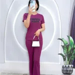 Đồ bộ quần dài áo tay ngắn cổ tròn in chữ