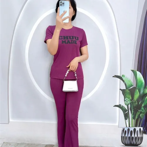 Đồ bộ quần dài áo tay ngắn cổ tròn in chữ