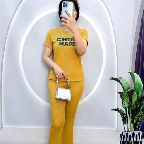Đồ bộ quần dài áo tay ngắn cổ tròn in chữ