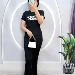 Đồ bộ quần dài áo tay ngắn cổ tròn in chữ
