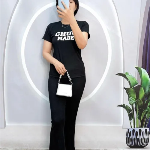 Đồ bộ quần dài áo tay ngắn cổ tròn in chữ
