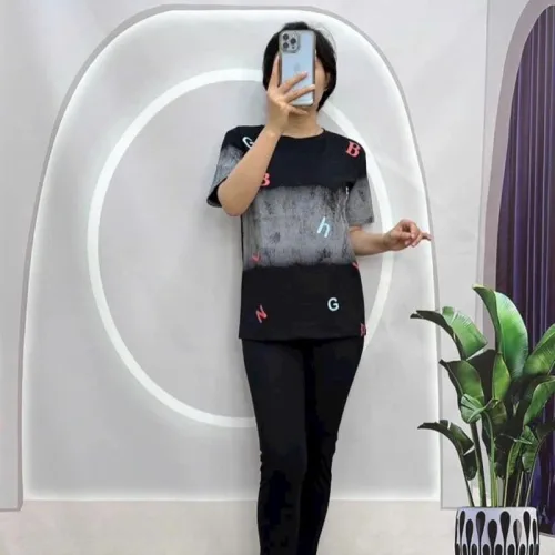 Đồ bộ quần dài áo tay ngắn cổ tròn in chữ