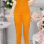 Đồ bộ quần dài áo tay ngắn cổ tròn in chữ