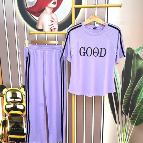 Đồ bộ quần dài áo tay ngắn cổ tròn in chữ good