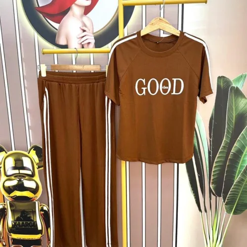 Đồ bộ quần dài áo tay ngắn cổ tròn in chữ good