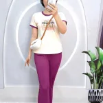 Đồ bộ quần dài áo tay ngắn cổ tròn in hình
