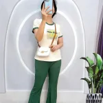 Đồ bộ quần dài áo tay ngắn cổ tròn in hình