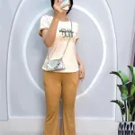 Đồ bộ quần dài áo tay ngắn cổ tròn in hình