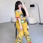 Đồ bộ quần dài áo tay ngắn cổ tròn in hình