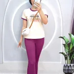 Đồ bộ quần dài áo tay ngắn cổ tròn in hình