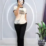 Đồ bộ quần dài áo tay ngắn cổ tròn in hình