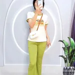 Đồ bộ quần dài áo tay ngắn cổ tròn in hình