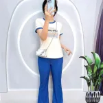 Đồ bộ quần dài áo tay ngắn cổ tròn in hình