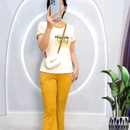 Đồ bộ quần dài áo tay ngắn cổ tròn in hình
