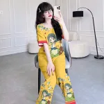 Đồ bộ quần dài áo tay ngắn cổ tròn in hình