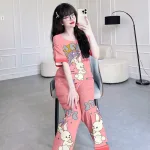 Đồ bộ quần dài áo tay ngắn cổ tròn in hình